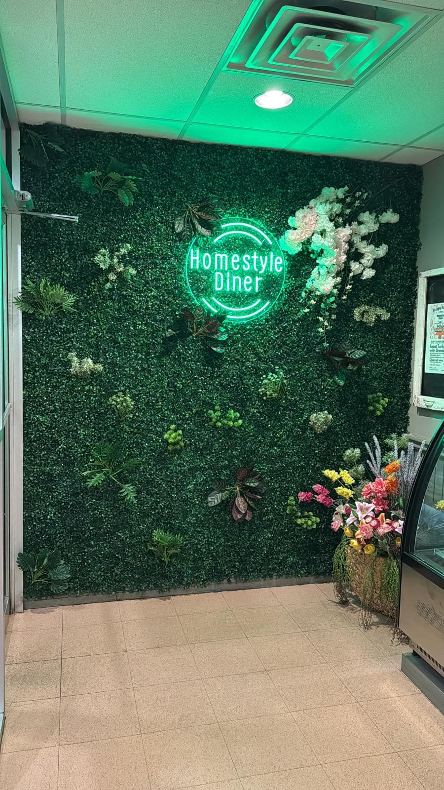 Homestyle Diner neon sign and dining room feature wall